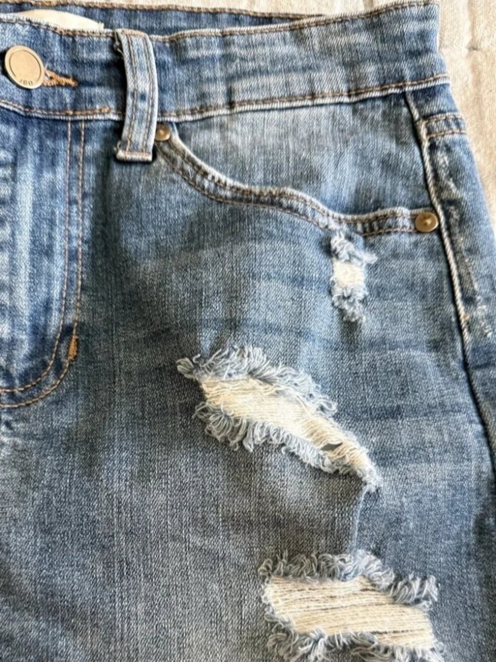 Women’s Light Blue Distressed Denim Mini Skirt - Picture 2 of 2